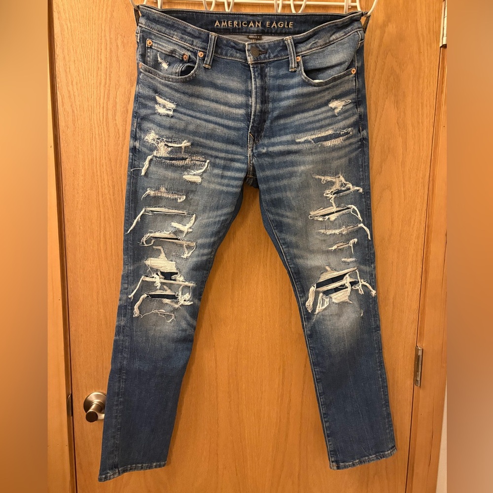 American Eagle AirFlex+ Distressed Blue Jeans for Men